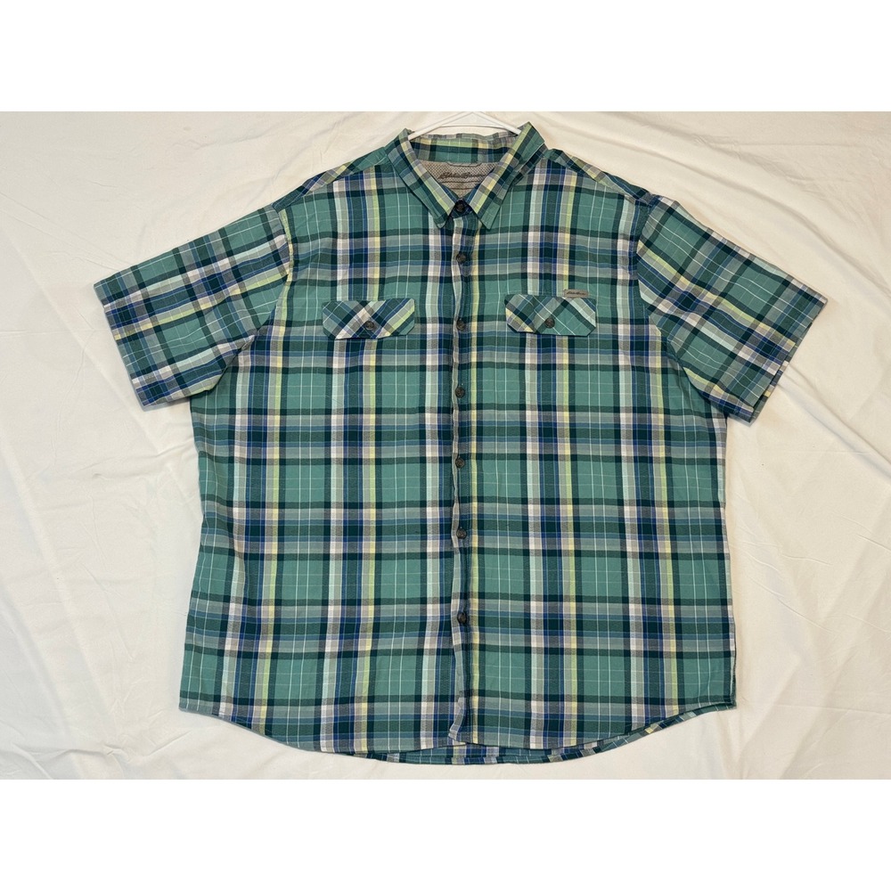 Eddie Bauer Mens 2XL Green Plaid Short Sleeve Button Down Shirt EM135W223P